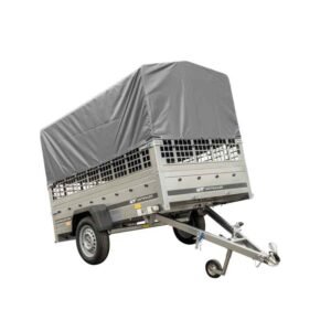 Remorque UNITRAILER Garden Trailer 230 KIPP avec rehausses grillagées, bâche haute et roue jockey