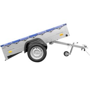 Remorque avec bache unitrailer 200x125 cm Garden Trailer 201 KIPP [avec roue jockey, bâche plate bleue et tiges de support pour la bâche plate]