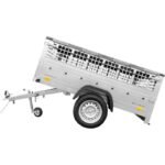 Remorque avec ridelle grillagée 200x125 avec bâche plate grise, tiges de support bâche,  et roue jockey - Garden Trailer 201 KIPP