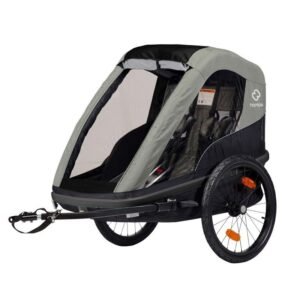 Remorque enfant velo Hamax pour 2 Enfants - Avenida - vert olive