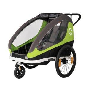 Remorque hamax traveller Bike Trailer for 2 Kids, incl. drawbar and buggy wheel - green/grey