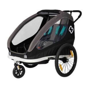 Hamax Traveller Bike Trailer for 2 Kids, incl. drawbar and buggy wheel - black/grey