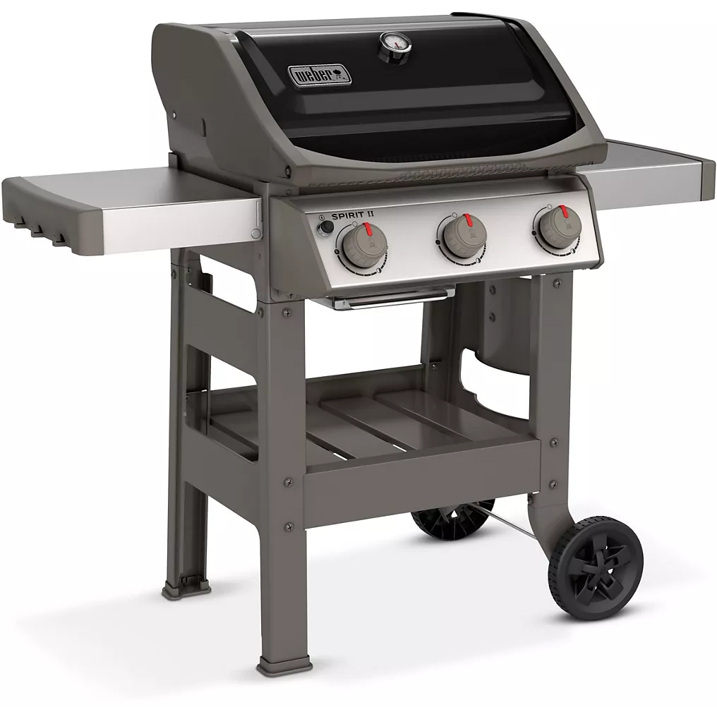 Barbecue gaz WEBER Spirit II E-310 noir grill e et plancha 3 bruleurs sur chariot, 60x44 cm