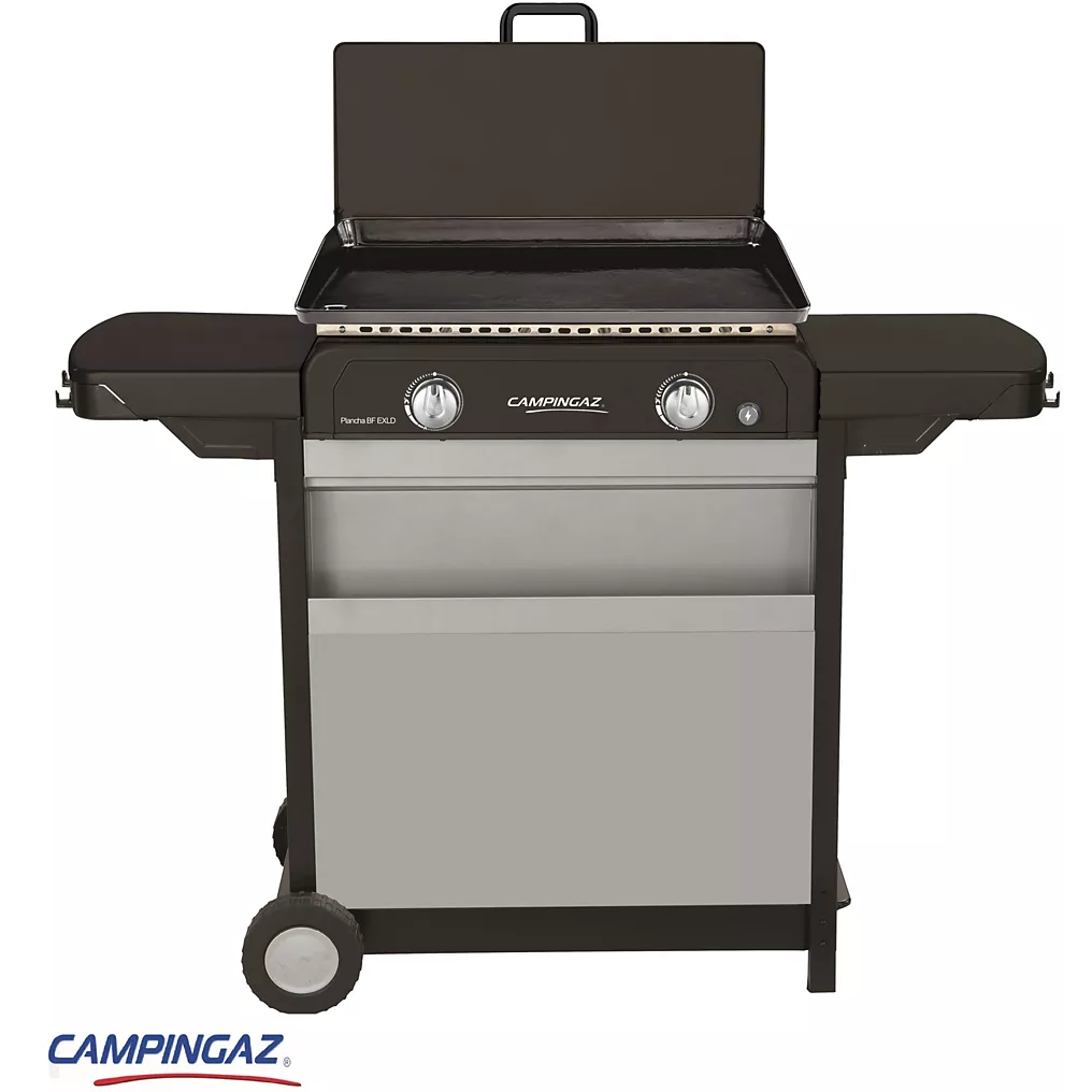 Plancha gaz CAMPINGAZ BLUE FLAME EXLD 2 brûleurs sur chariot, 60x40 cm